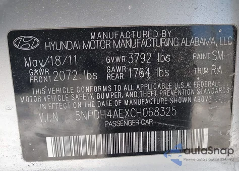 2012 Hyundai Elantra Gls z USA, uszkodzony, nr VIN 5NPDH4AEXCH068325